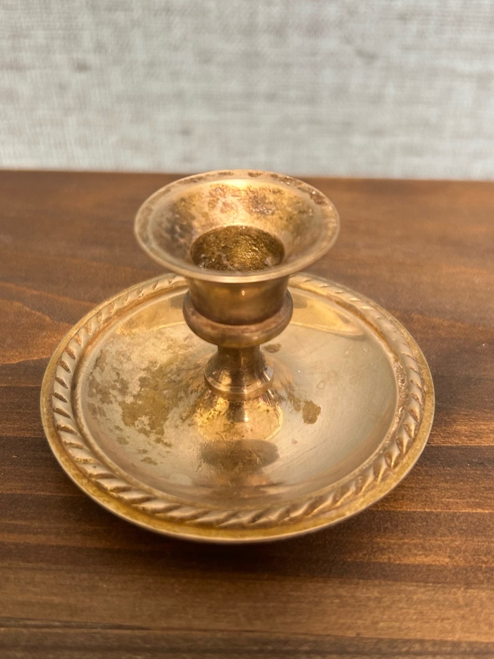 Vintage Mini Brass Candlestick Holder with Rope Edge